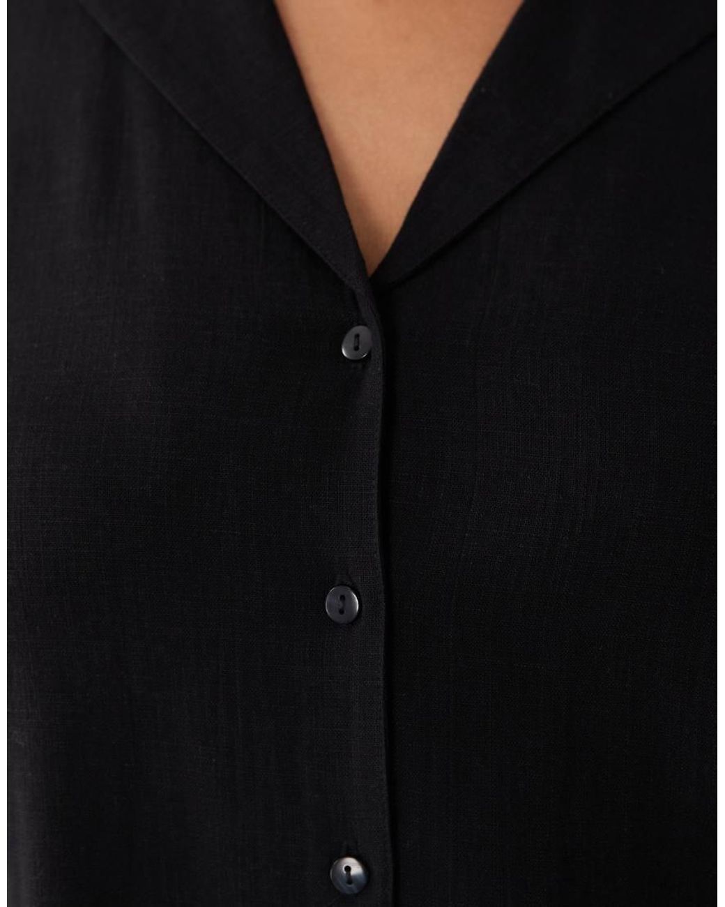 ASOS Black Asos Design Curve Revere Collar Linen Shirt