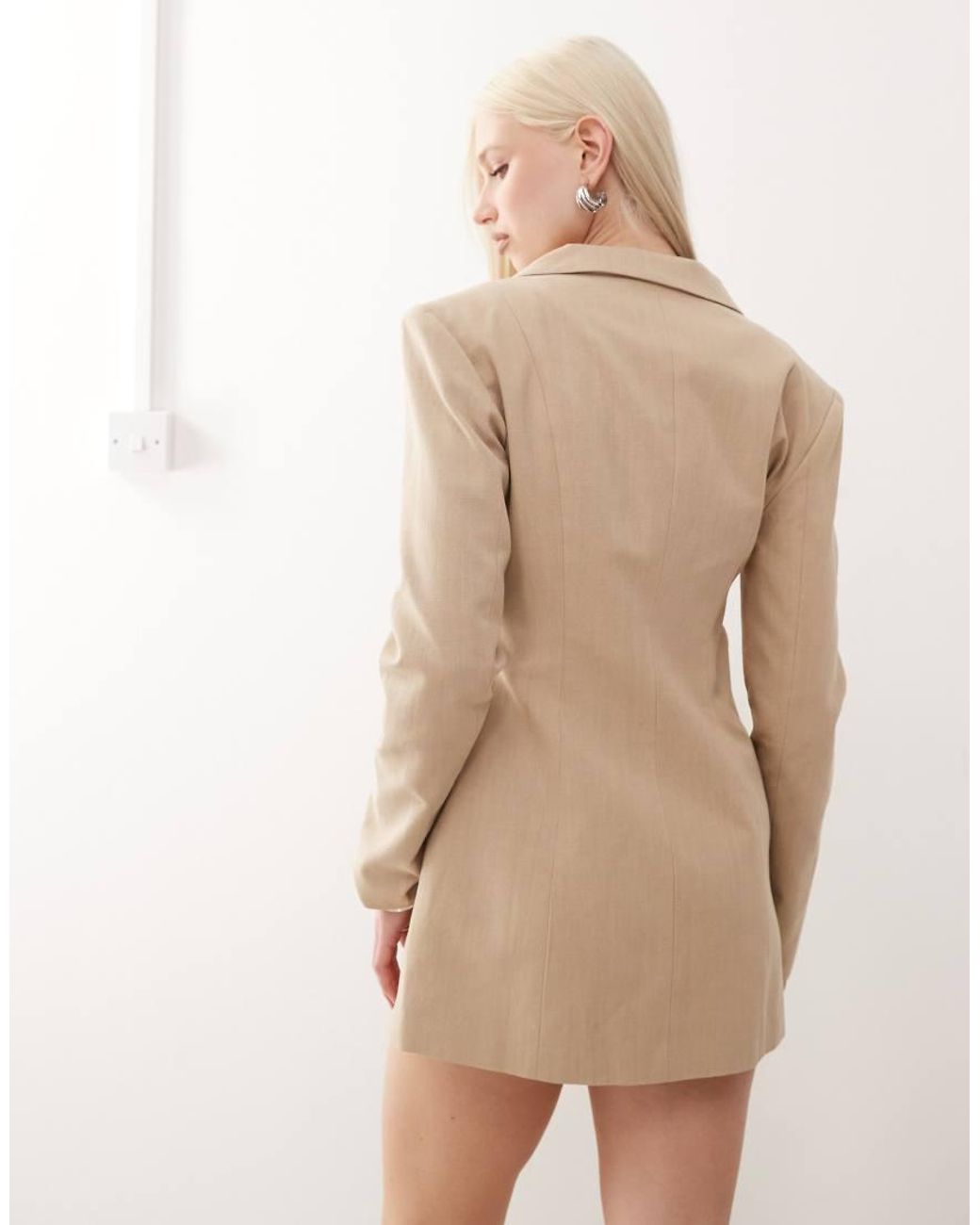 Lioness Natural Horizon Linen Look Cotton Structured Pocket Detail Blazer Mini Dress