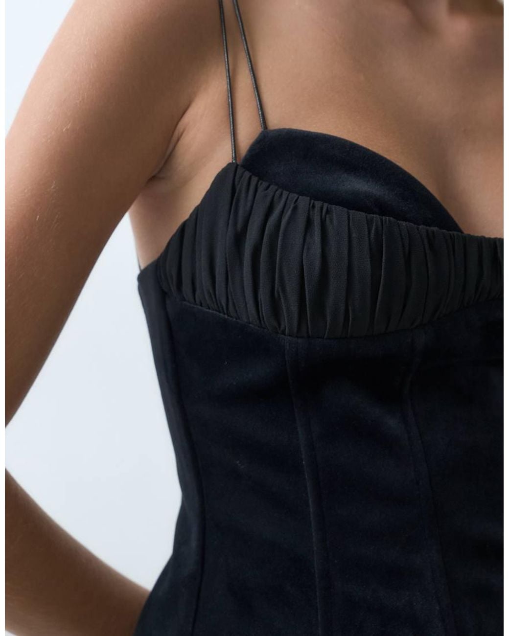 ASOS Blue Bonded Velvet Ruched Double Cup Seamed Structured Mini Dress