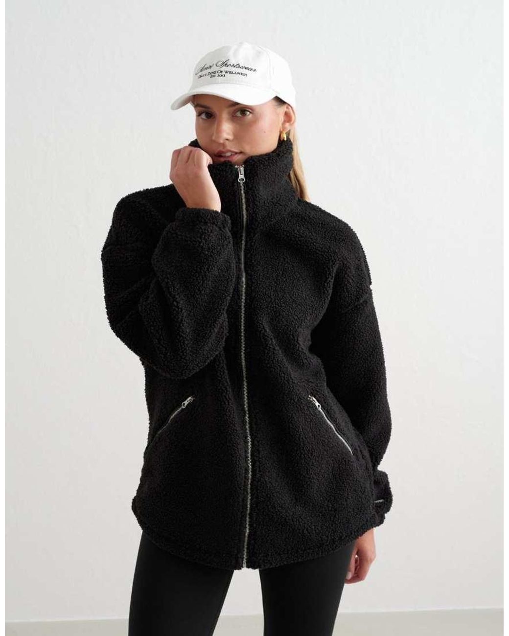 Aim'n Black Teddy Borg Funnel Neck Zip Through Jacket