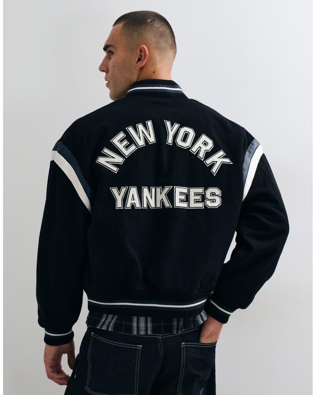 KTZ Gray Ny Yankees Logo Mlb Logo Wool Mix Varsity Jacket for men