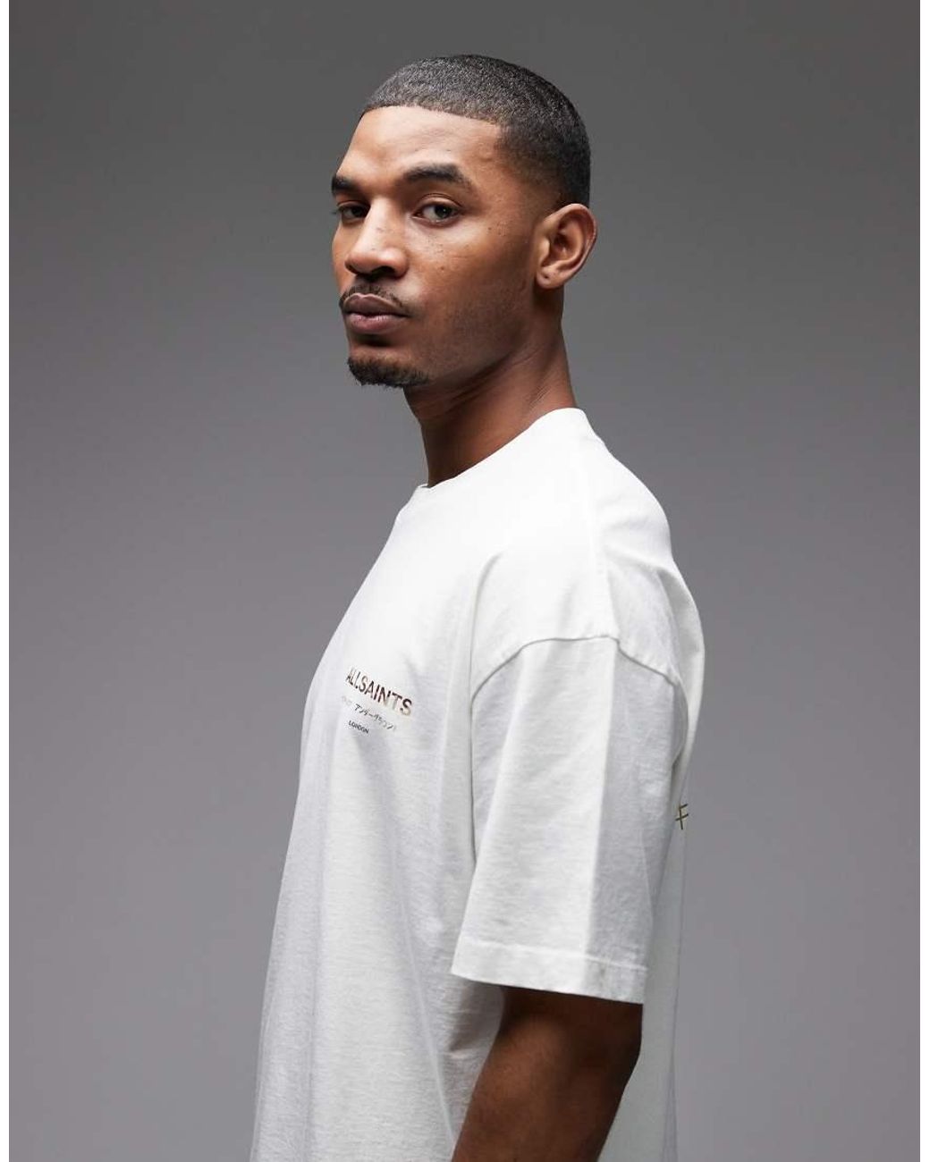 AllSaints White Underground Cow Print Logo T-shirt With Back Print for men