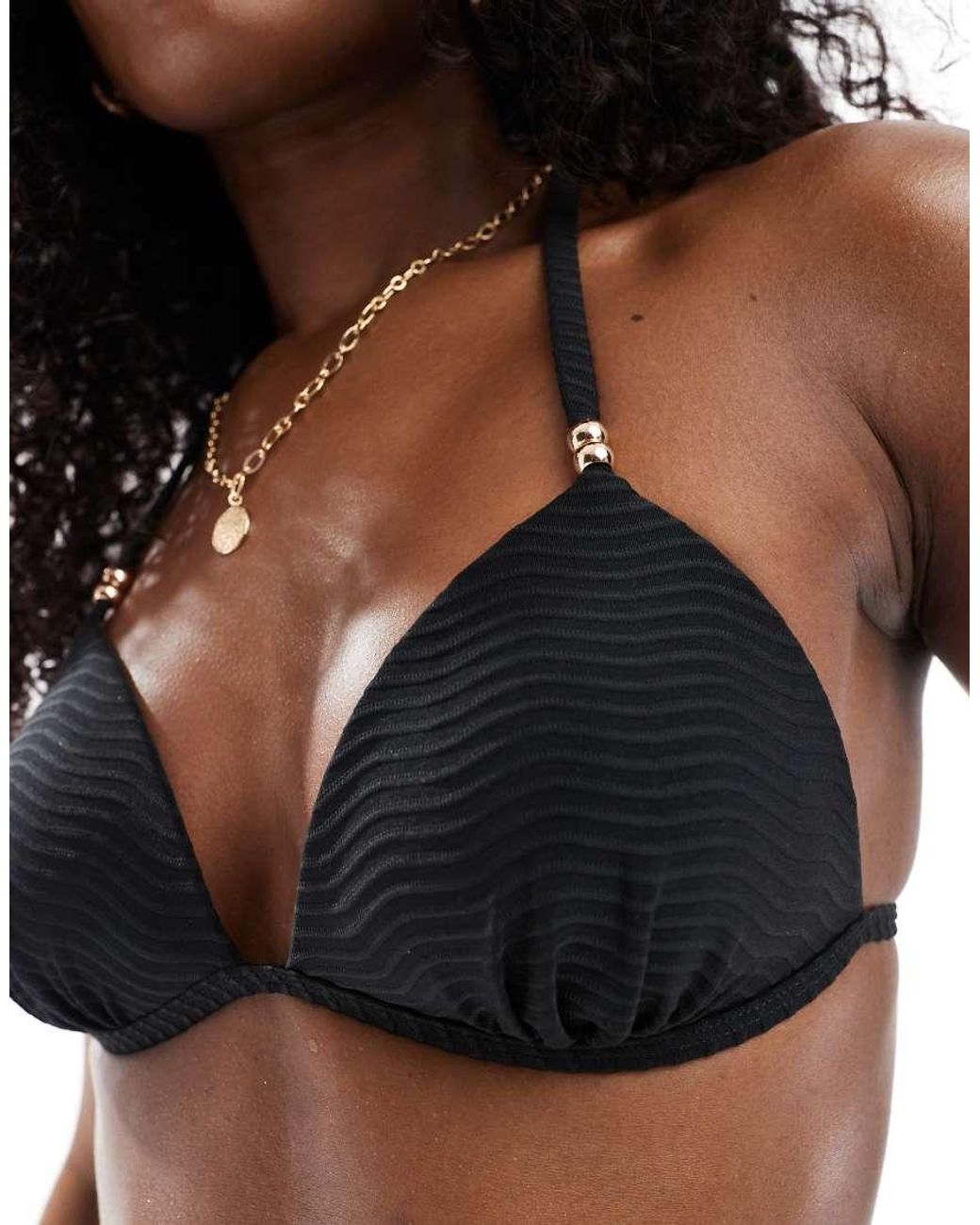 New Look Black Wave Texture Triangle Bikini Top