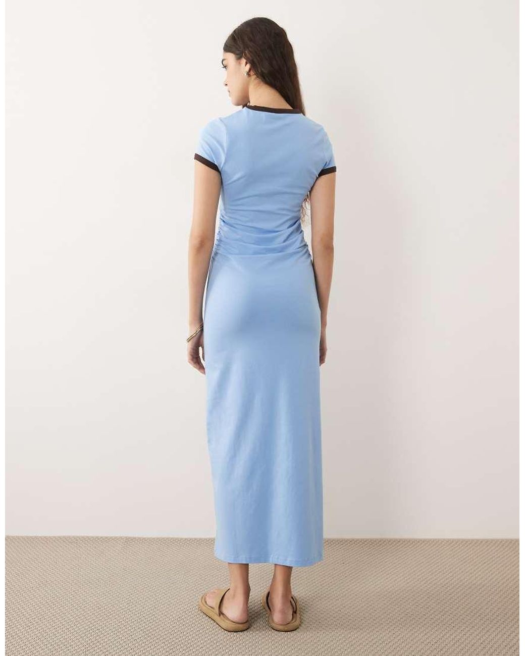 ASOS Blue Contrast Ringer Detail Midi T-shirt Dress