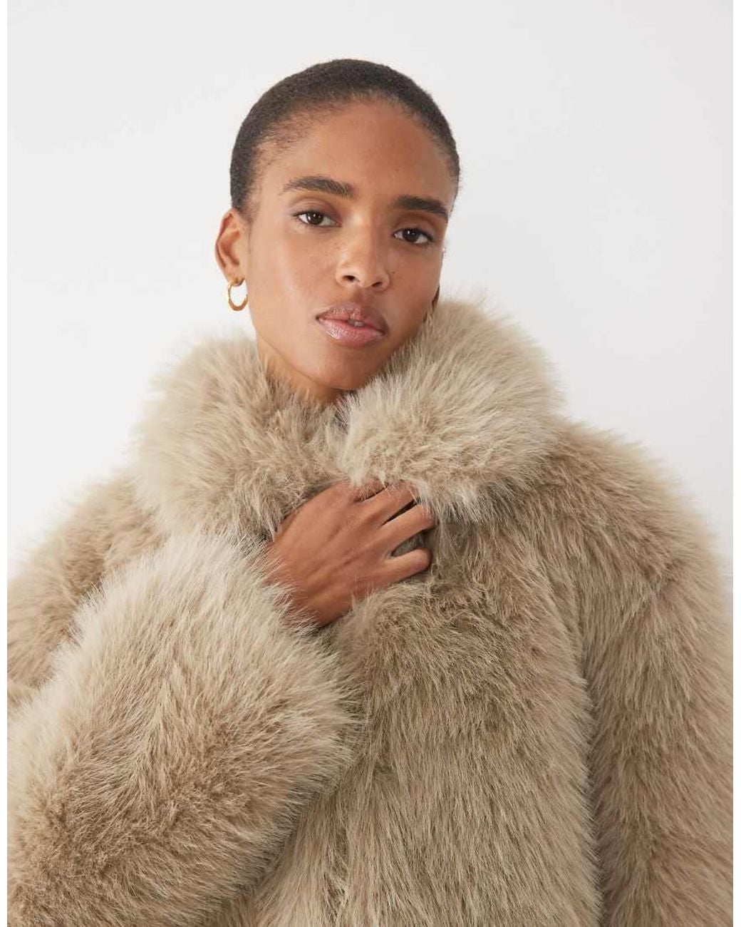 ASOS Natural Asos Design Tall Short Collared Faux Fur Jacket