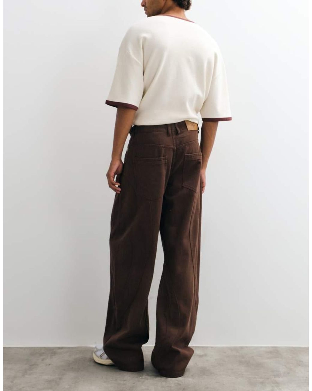 Liquor N Poker White Relaxed Baggy Seam Detail Fireman Clasp Jeans for men