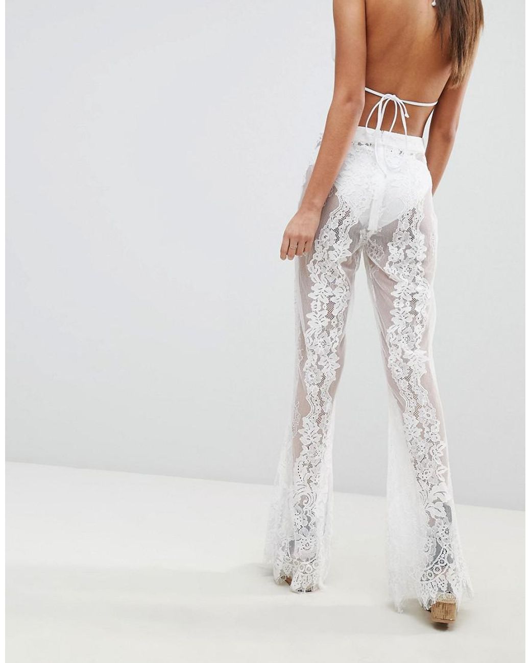 Missguided Premium Lace Beach Trousers in White | Lyst