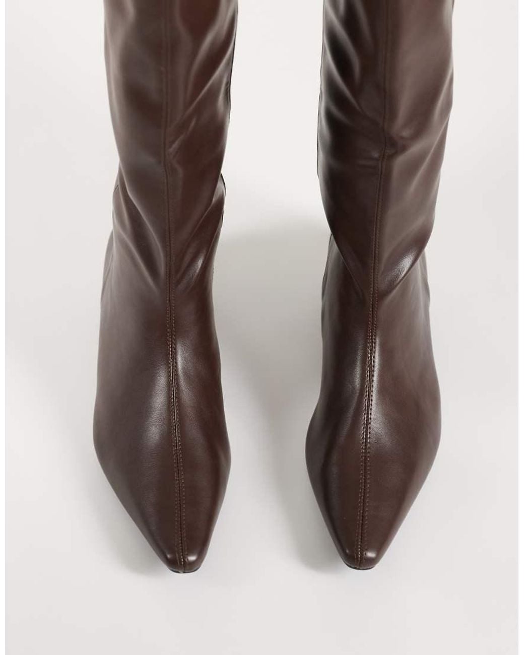 Public Desire Brown Pia Low Wedge Knee Boots