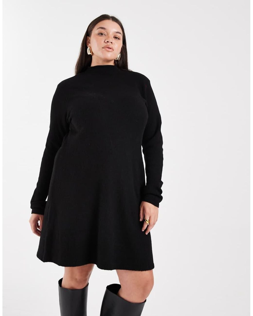 Pieces Plus Black Pieces Curve Long Sleeve Knitted Mini Dress