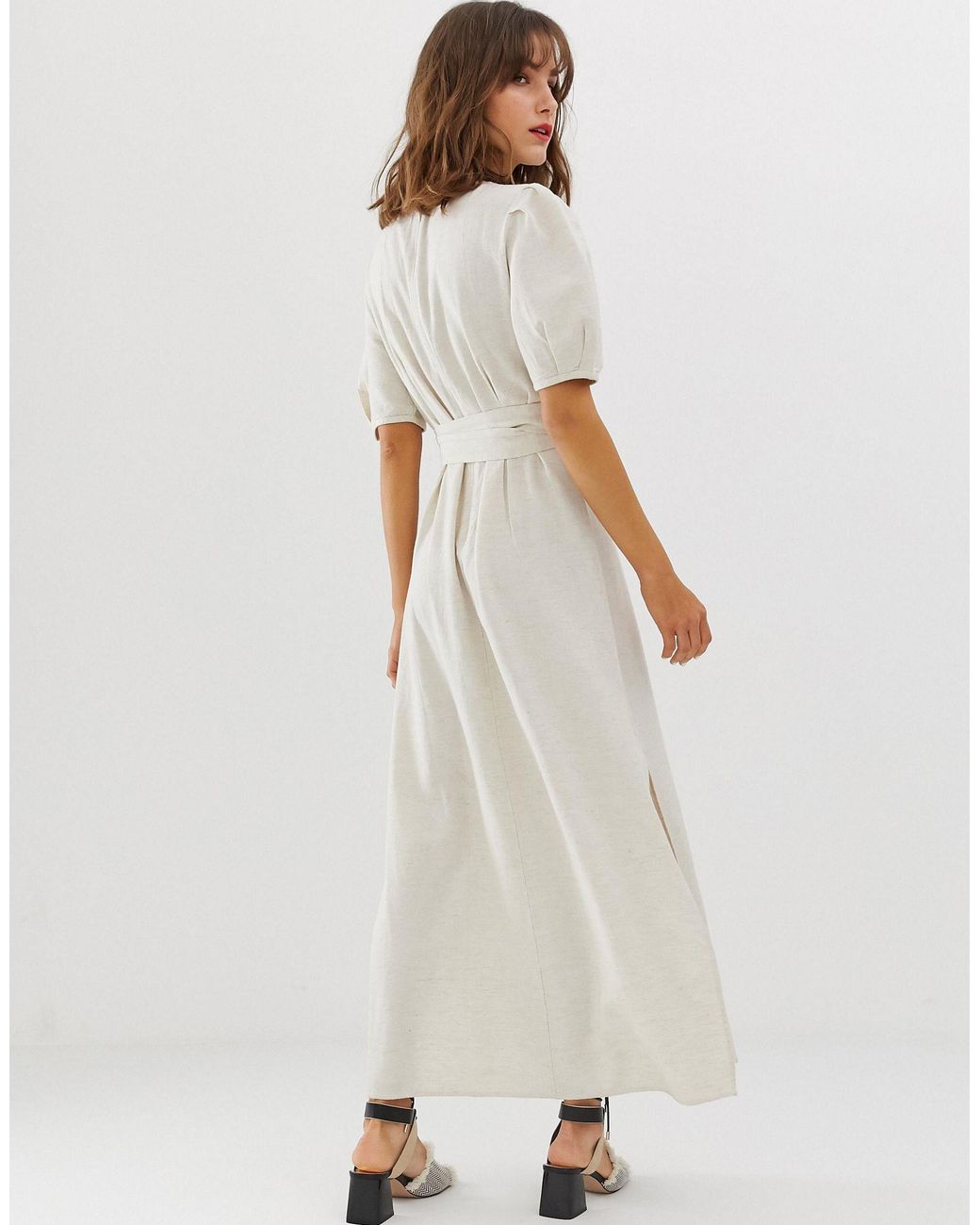 Afstemning gnier måtte Vero Moda Linen Maxi Dress With Volume Sleeve in Natural | Lyst