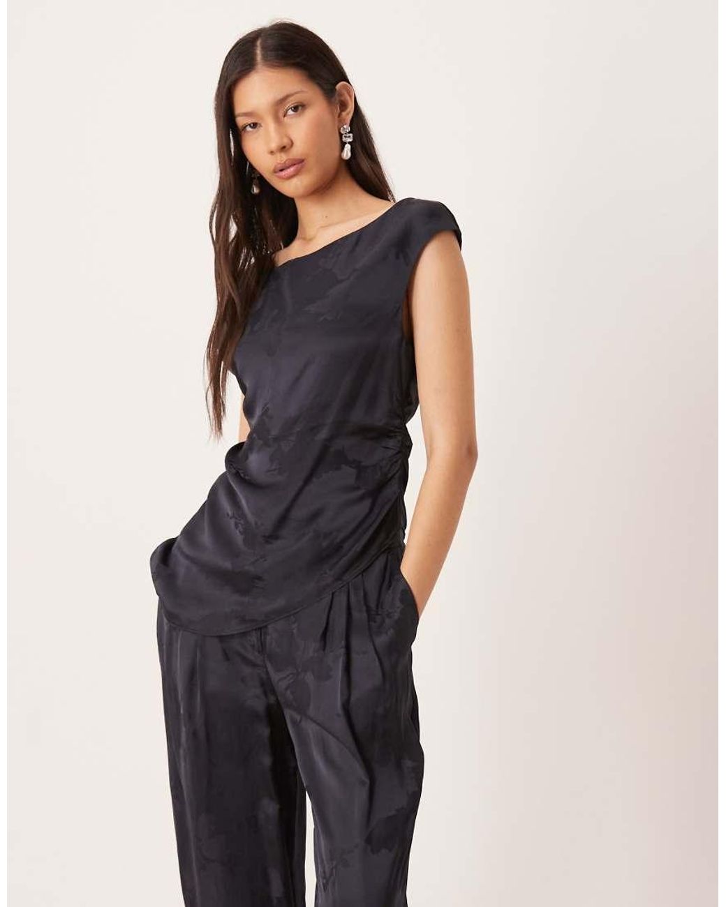 ASOS Blue Tailored Satin Jacquard Ruched Top Co-ord