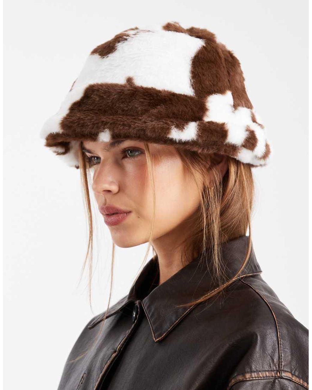 Pieces Black Faux Fur Bucket Hat