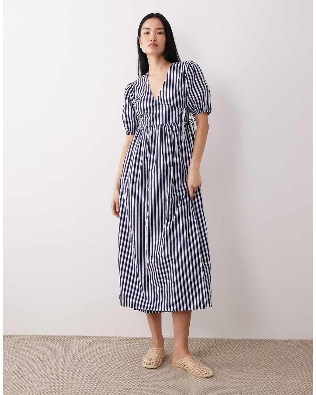 Wednesday's Girl Blue Short Sleeve Wrap Detail Midaxi Dress