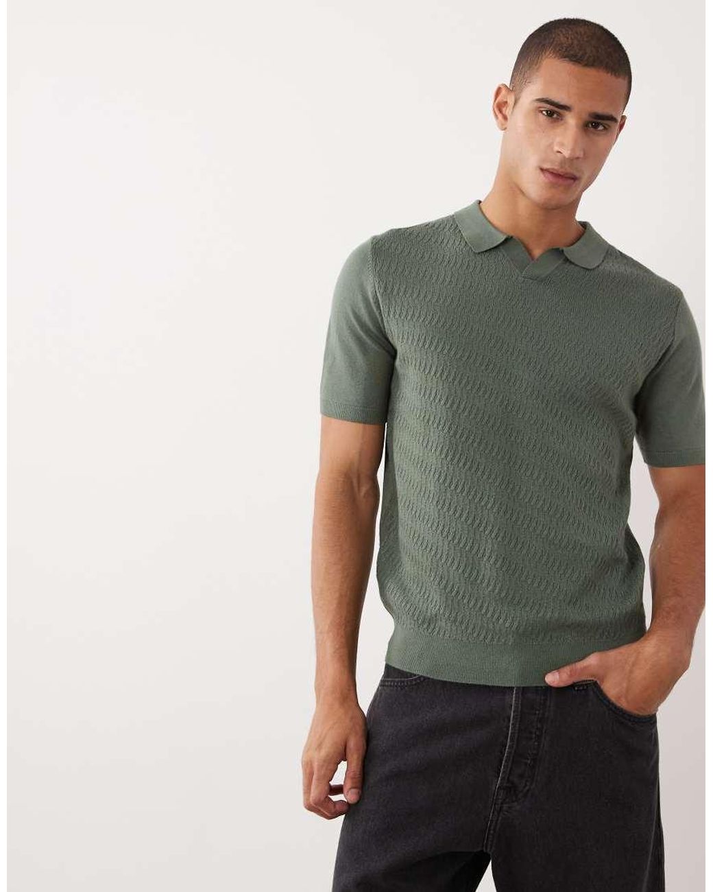 Threadbare Gray Knitted Short Sleeve Polo Shirt for men