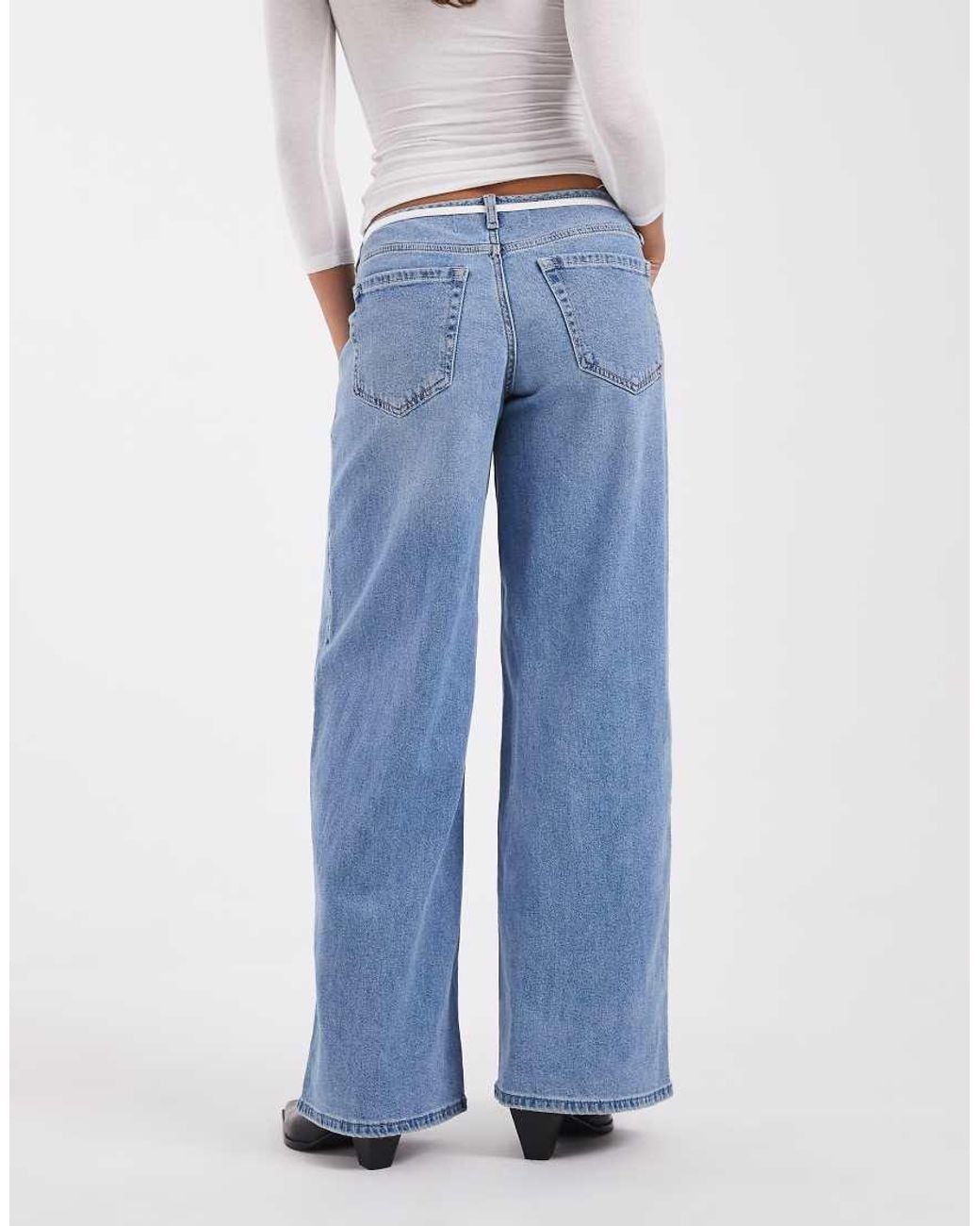 Hollister Blue Low Rise baggy Jeans With Tie Up Waist Detail