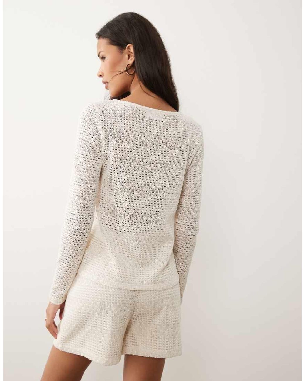 Vila Natural Tie Front Crochet Cardigan Co-ord