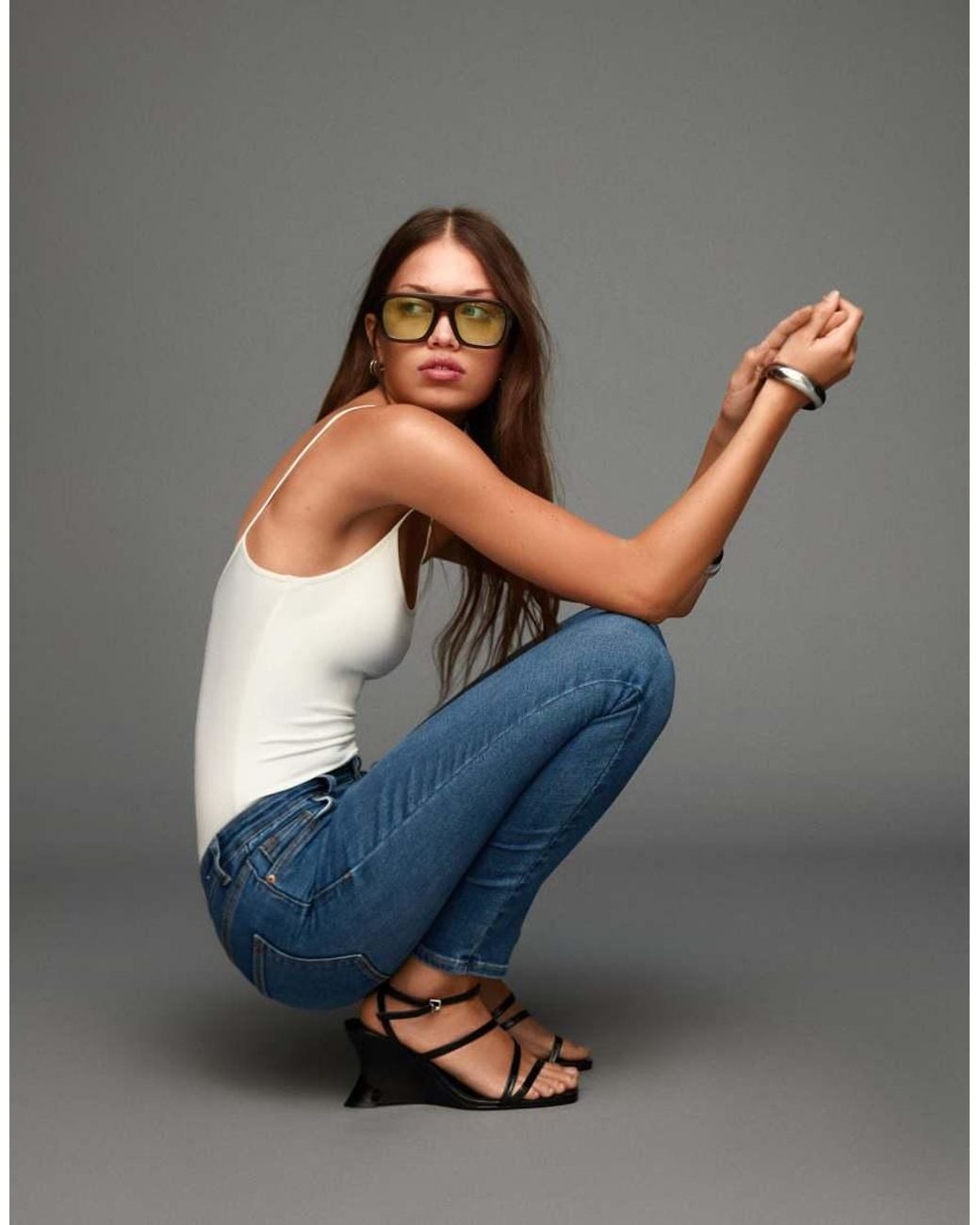 Bershka Gray Super High-waist Soft Skinny Jeans