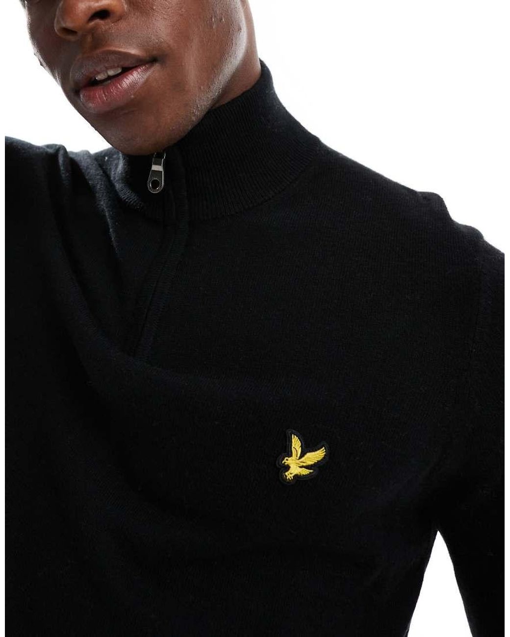 Lyle & Scott Black Merino Quarter Zip Jumper for men