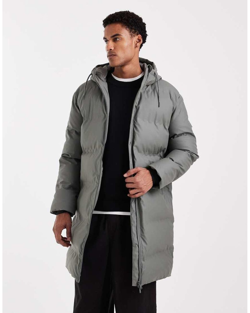 Only & Sons Gray Longline Puffer Jacket for men