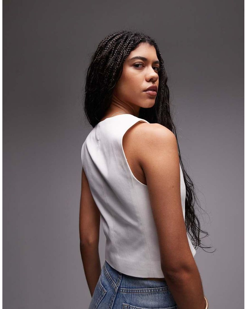 TOPSHOP Gray V Neck Cropped Waistcoat