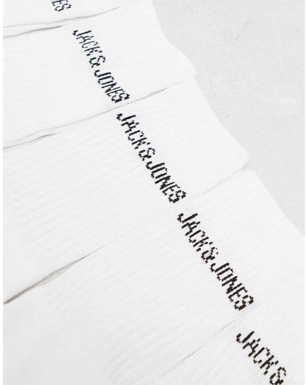 Jack & Jones White 5 Pack Ribbed Logo Socks for men