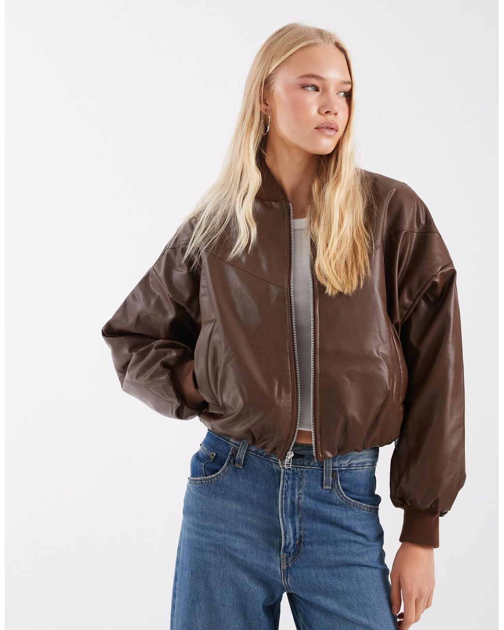 Nike Brown Pleather Bomber Jacket