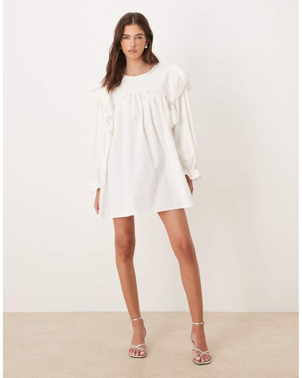 Sister Jane White Sol Seeker Cotton Rich Ruffle Shoulder Mini Dress