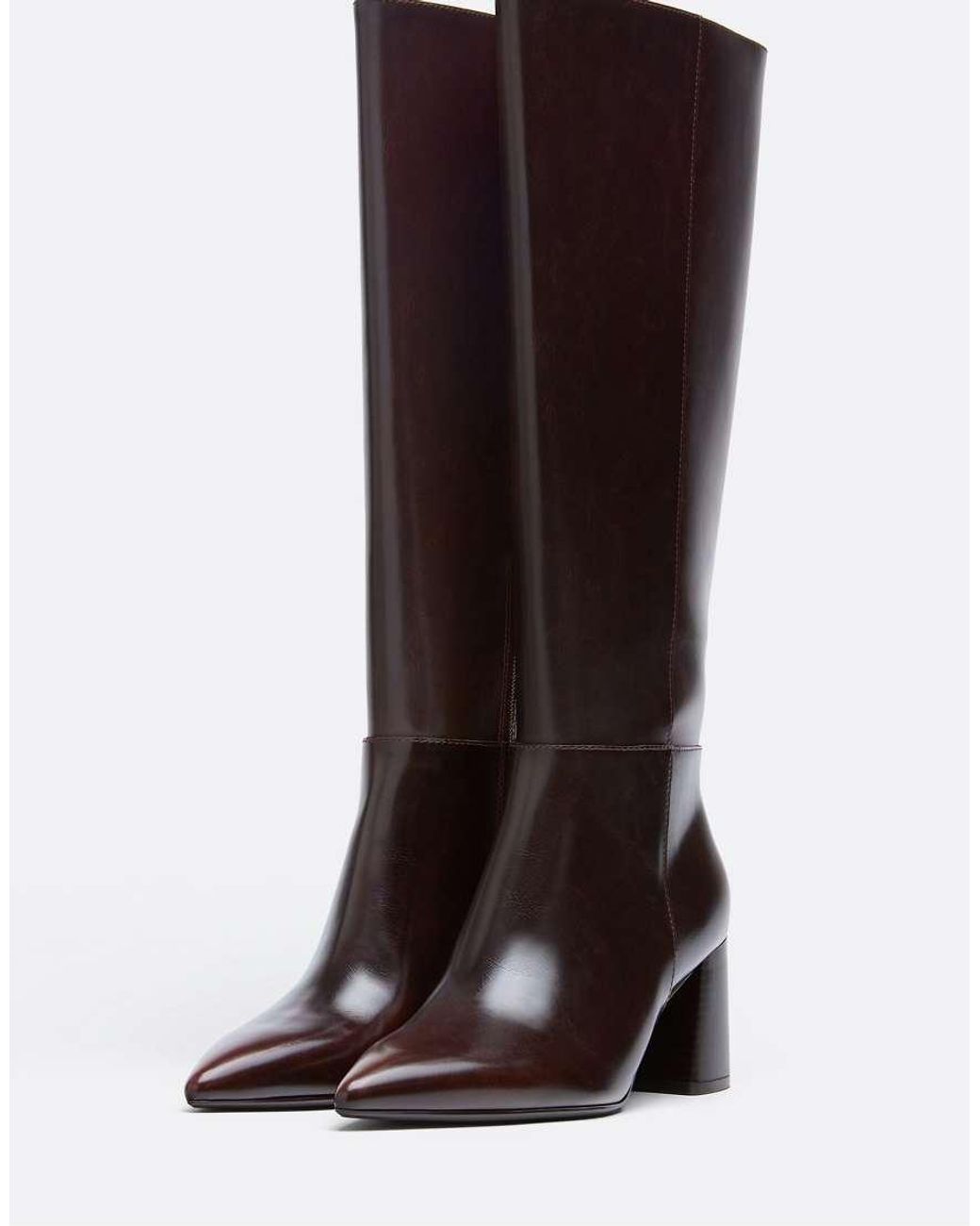 Stradivarius Brown Block Heel High Boots