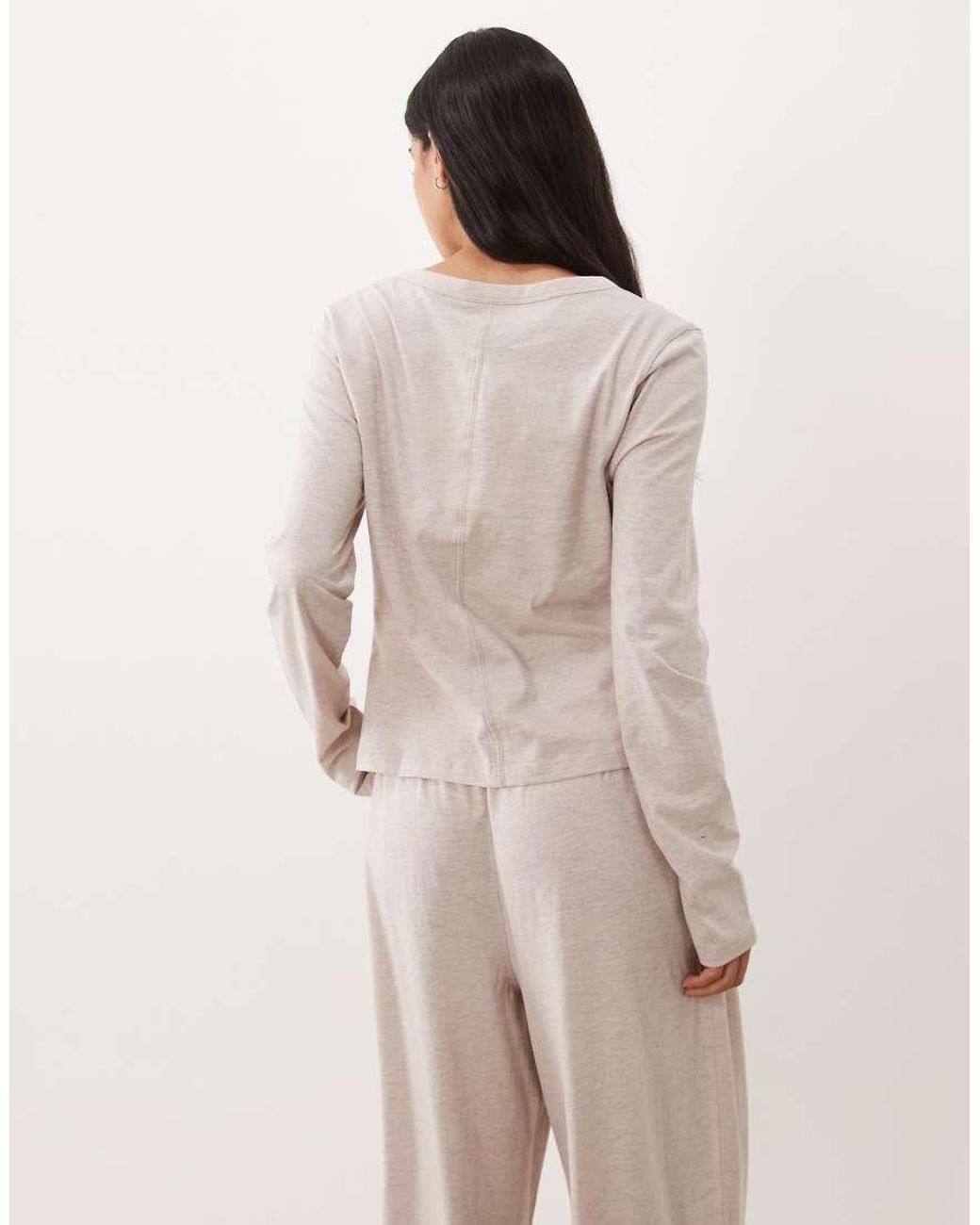 ASOS Natural Mix & Match Long Sleeve Plunge Henley Pyjama Top