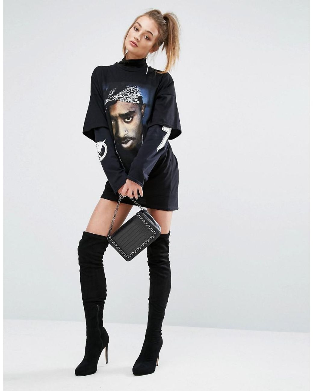 PrettyLittleThing Tupac T-shirt Dress in Black | Lyst