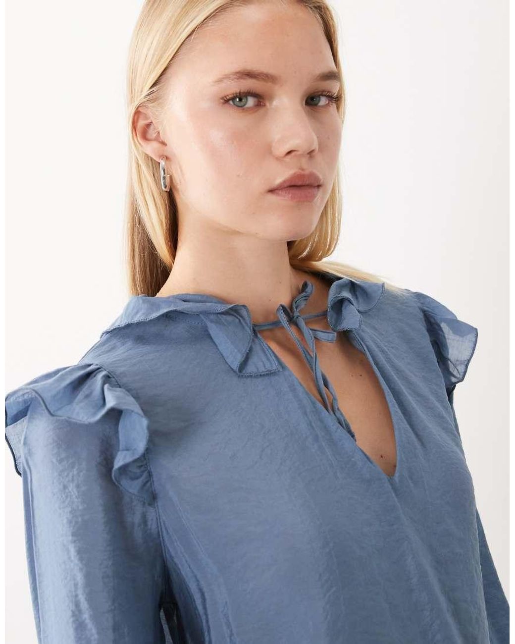 Mango Blue Teen Ruffle Blouse