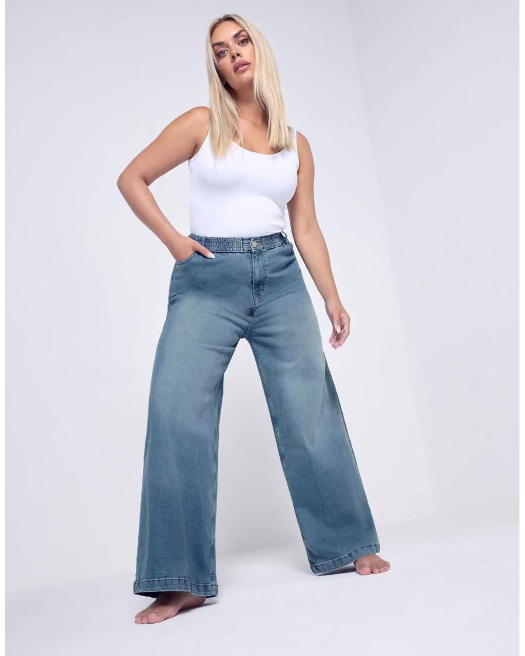 Yours Clothing Blue Wide Leg Slouchy Jeans