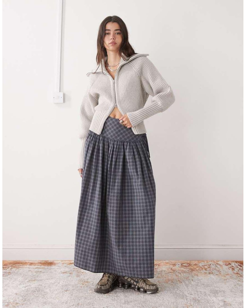 Weekday Gray Rib Knit Zip Through Cardigan