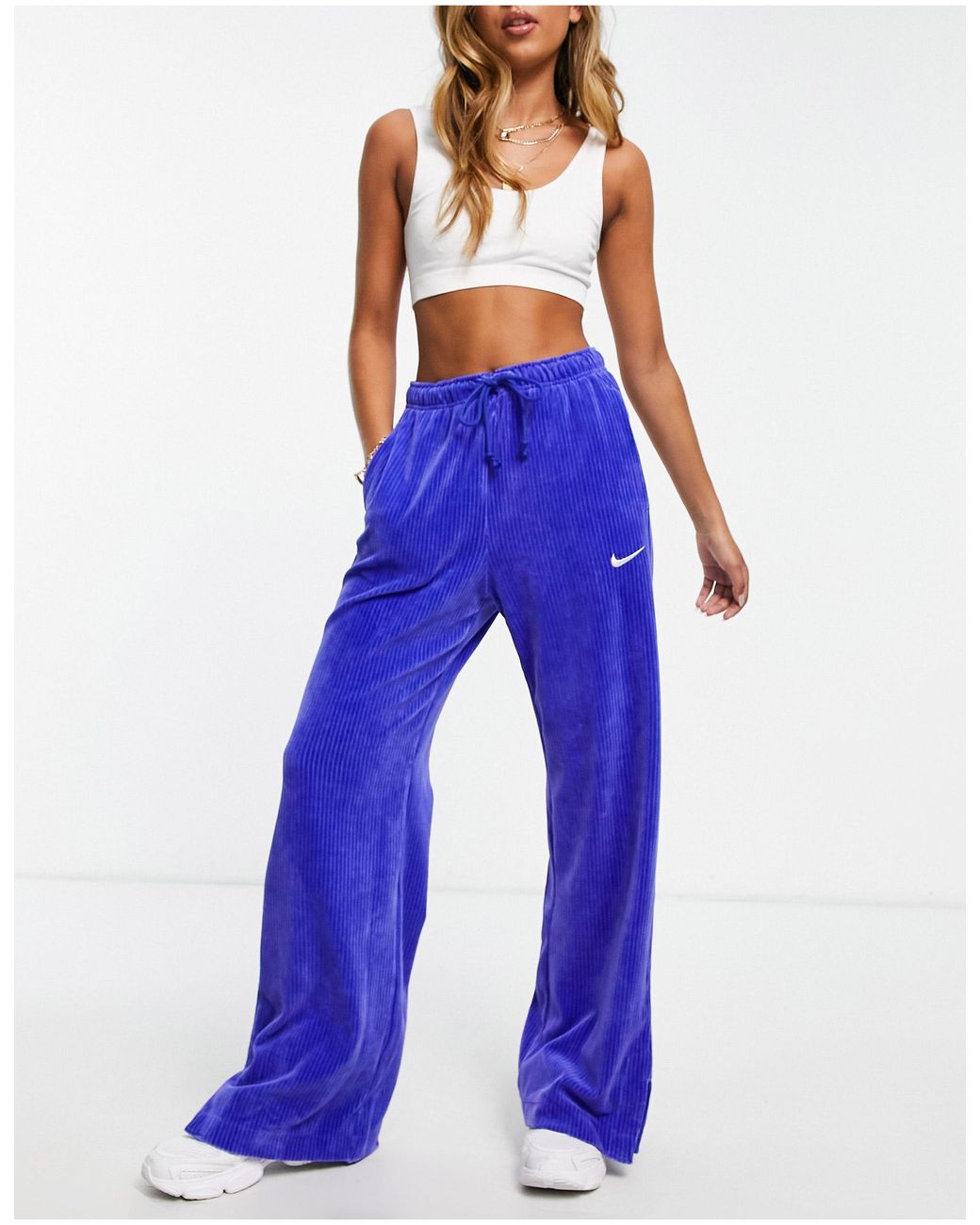 Nike Velour Wide Leg Pants in Blue | Lyst