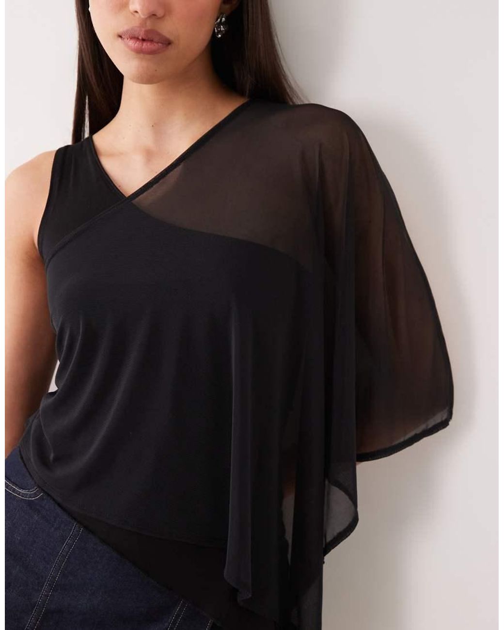 Motel Black Siera Cupro And Mesh Overlay Aysmm Top