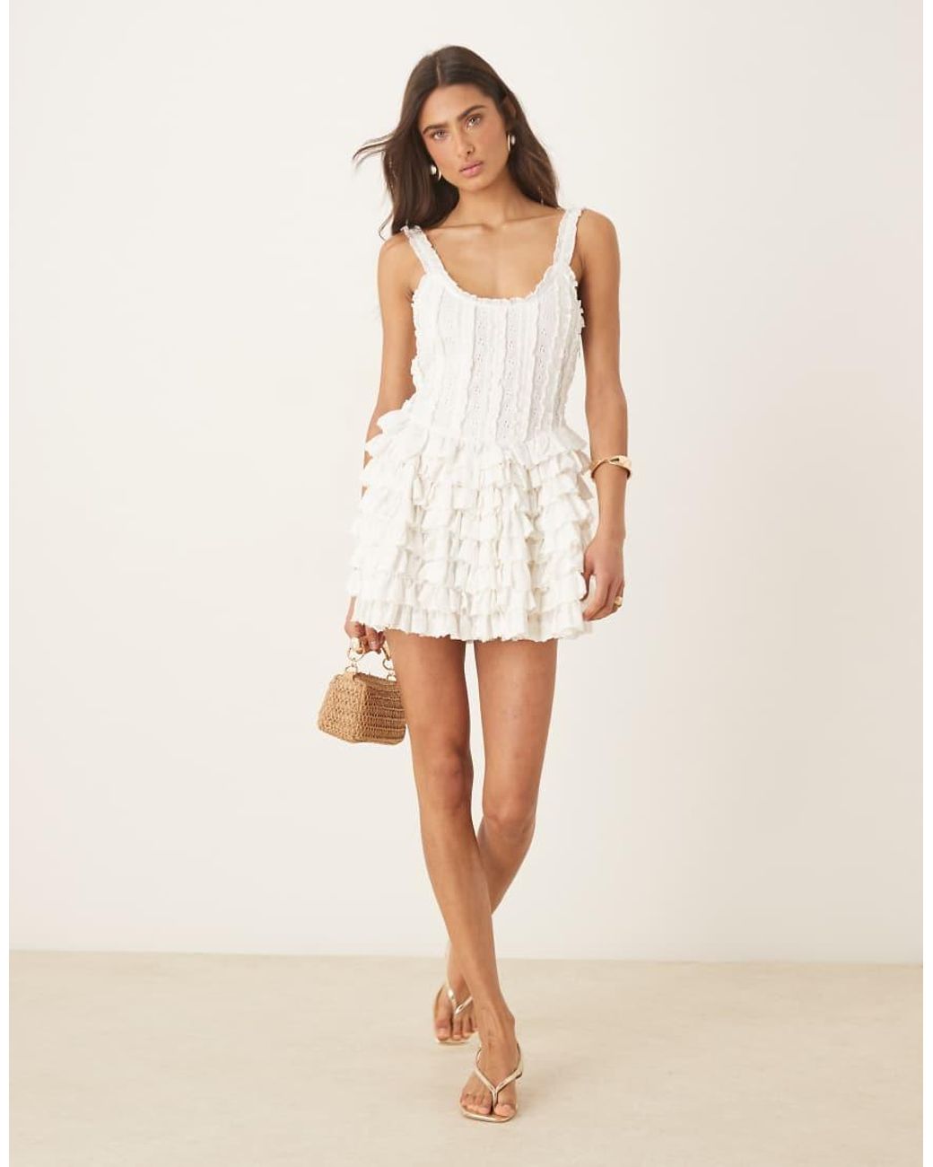 Amy Jane London Natural Genevieve Broderie Ruffle Mini Dress