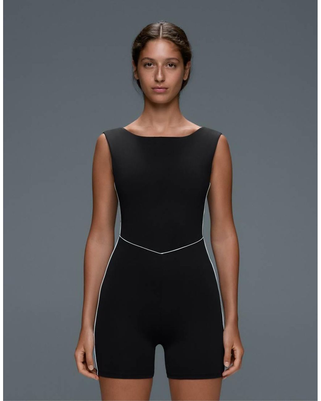 Oysho Gray Comfortlux Piping Short Jumpsuit