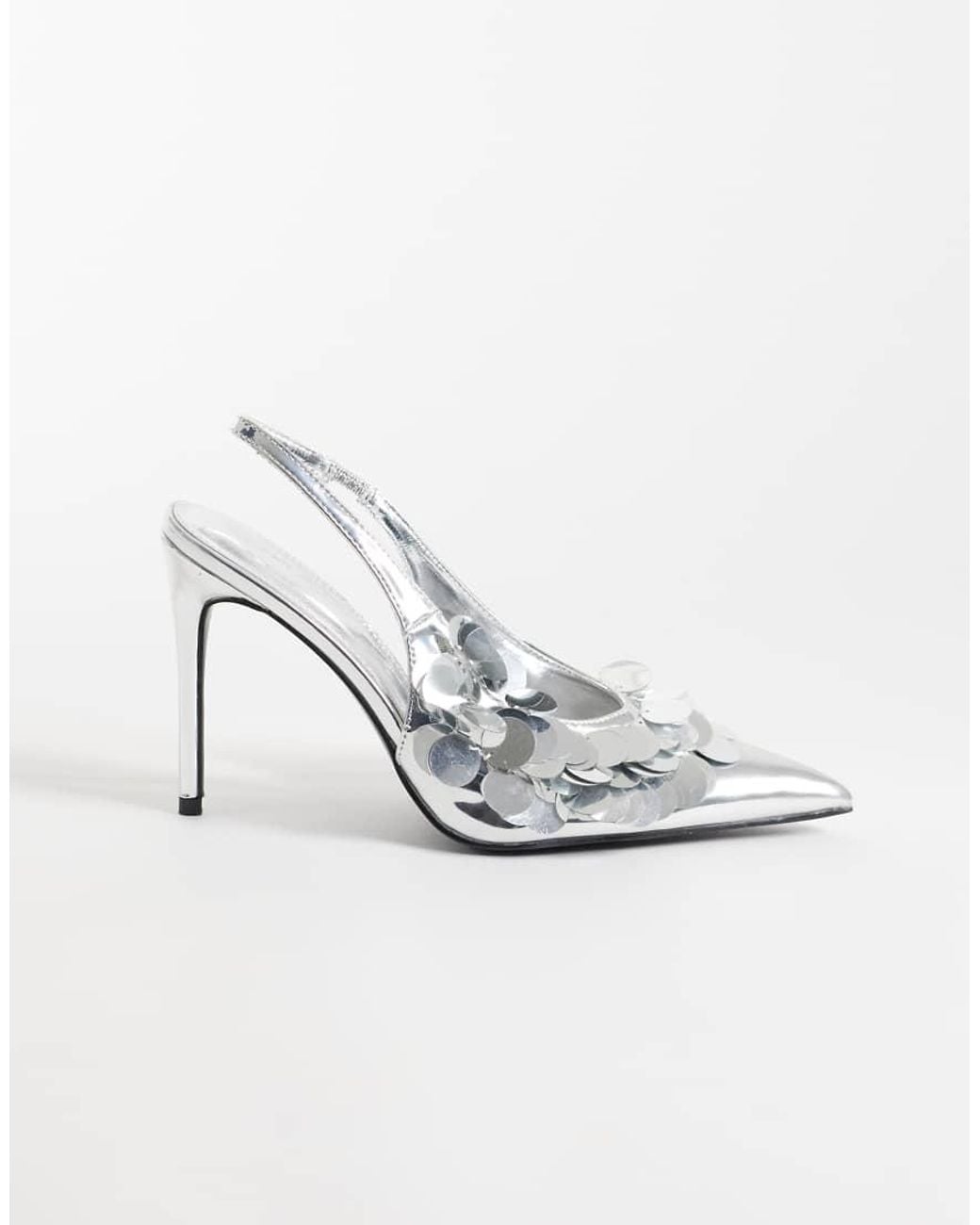 Public Desire White Confetti Slingback Heeled Shoes With Sequins
