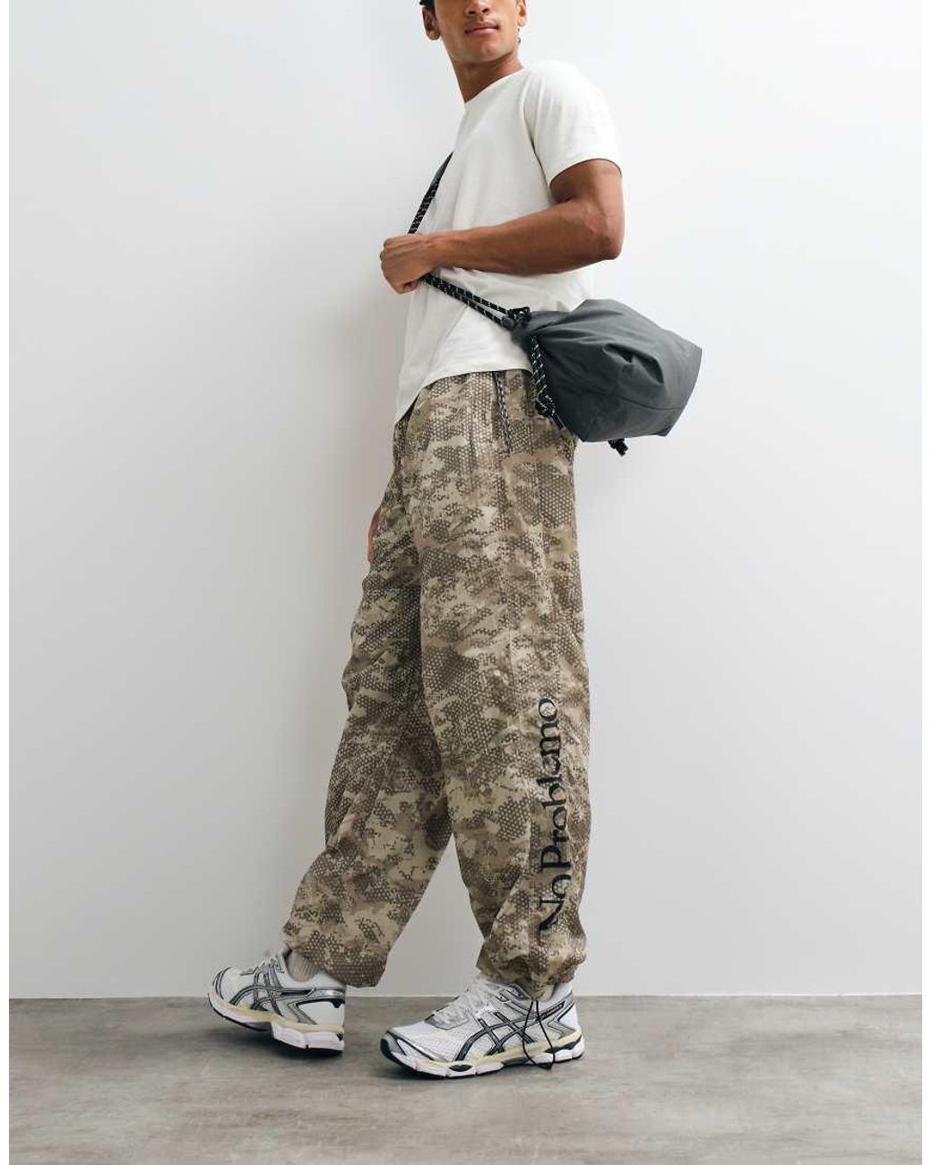 No Problemo Gray Nylon Straight Leg Tree-Like Printed Trousers for men
