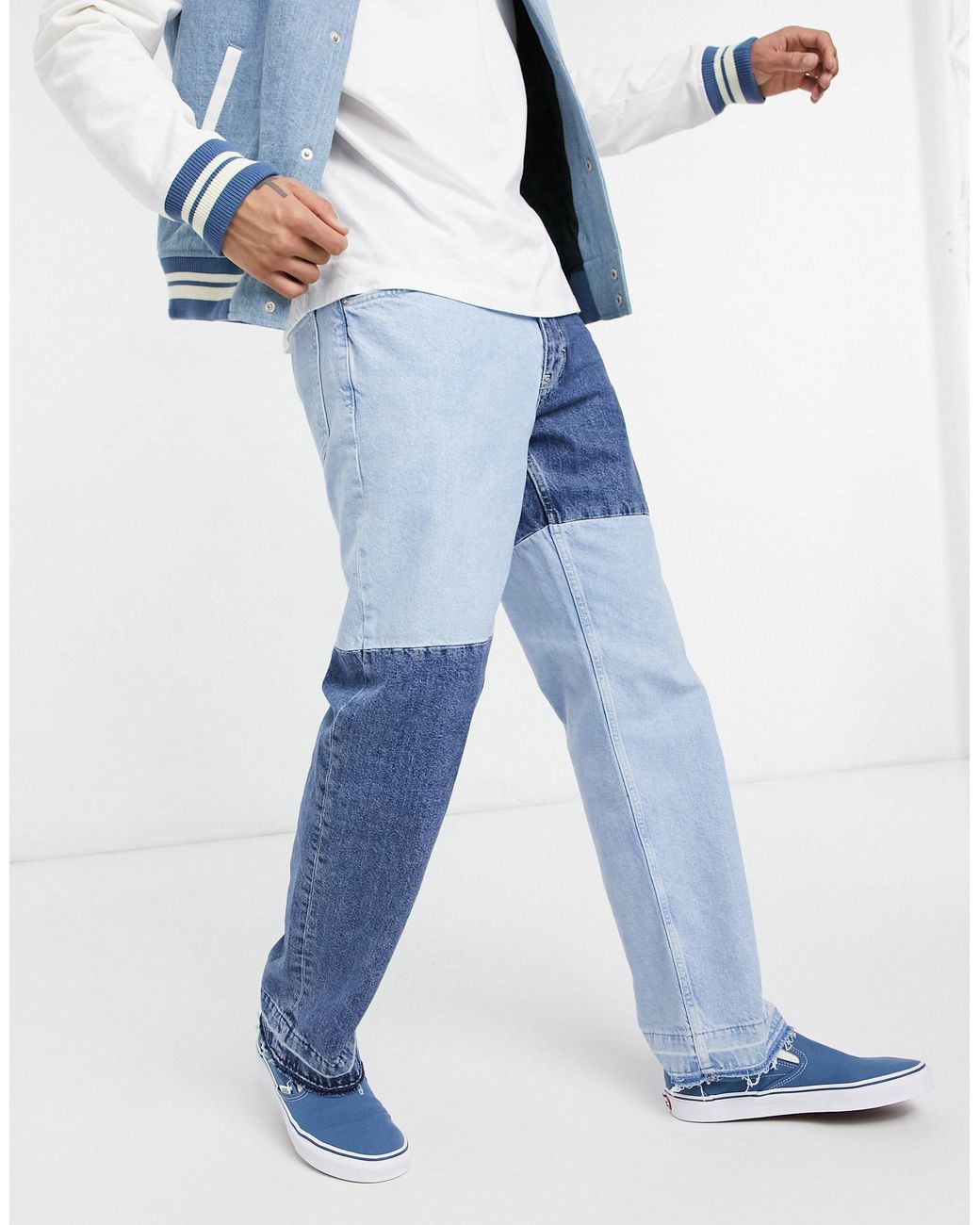 Bershka 90's Fit Patchwork Jeans in Blue for Men | Lyst UK
