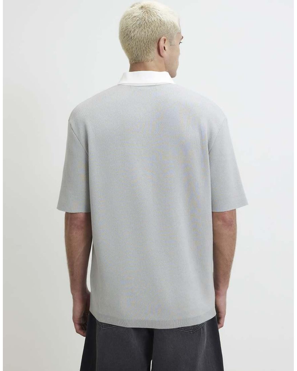 River Island Gray Cotton Knitted Rugby Shirt for men