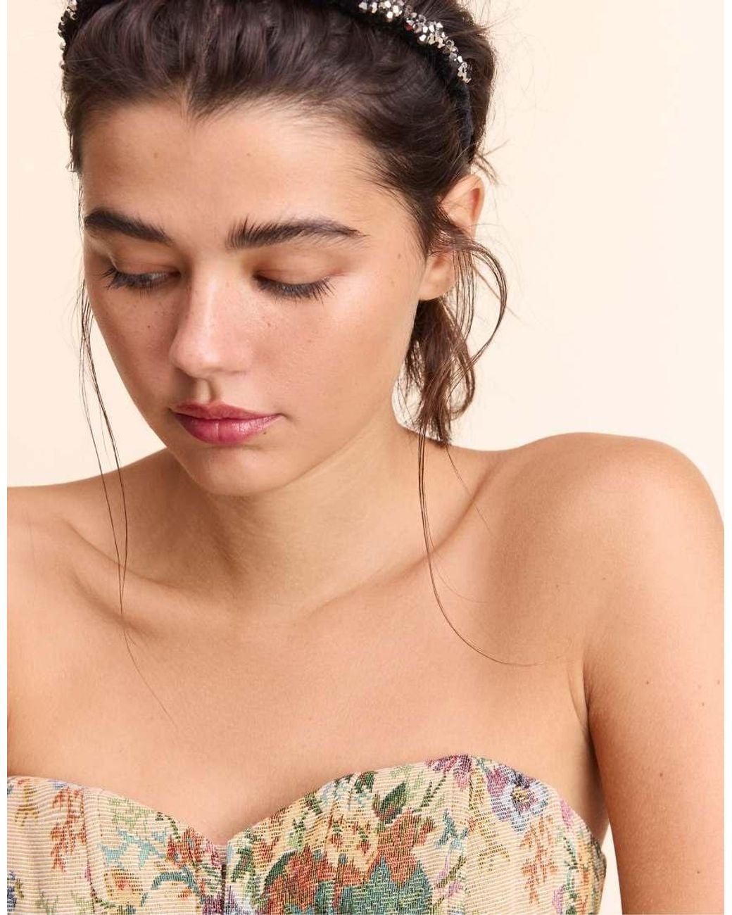 Stradivarius White Jacquard Bustier Top