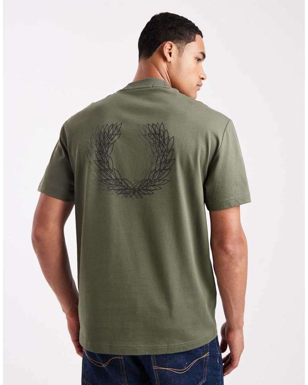 Fred Perry Green Light Box Graphic Logo T-shirt With Back Print for men