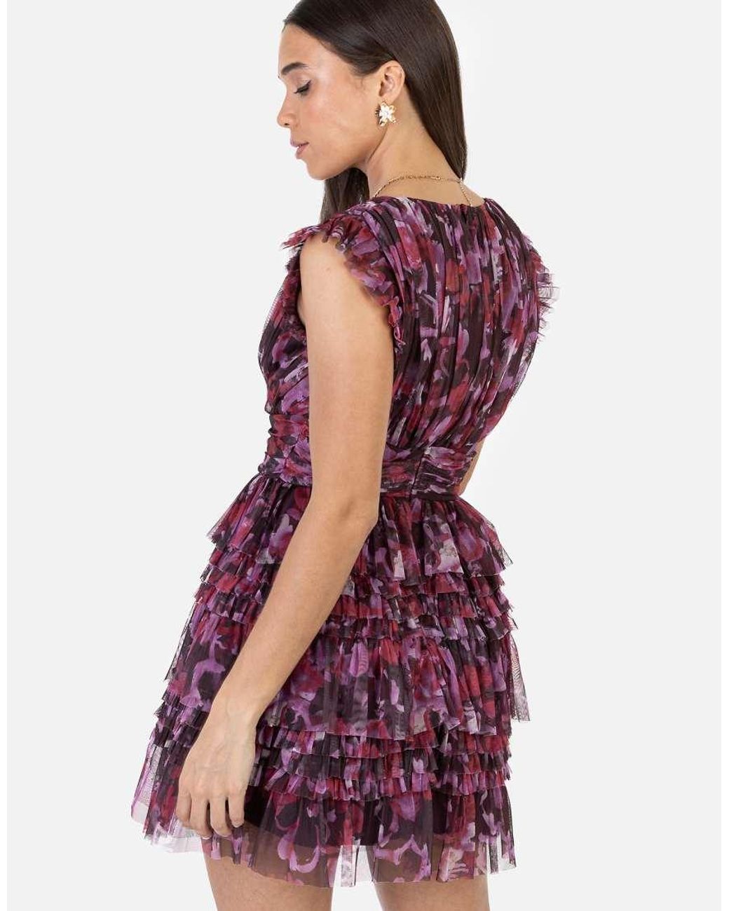 ANAYA Red Floral Flutter Sleeve Ruffled Maxi Dress