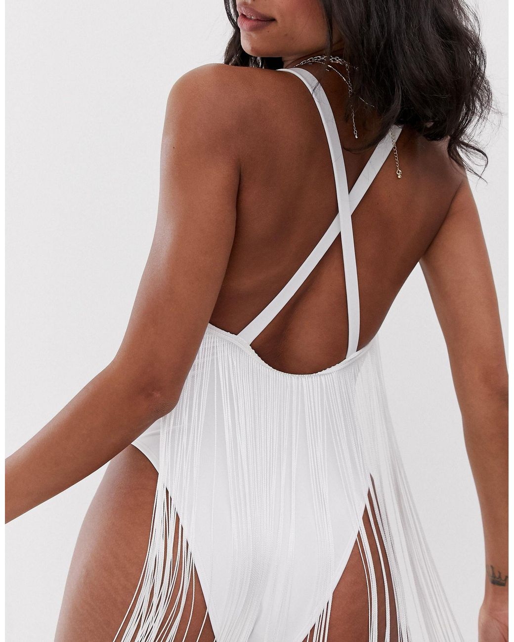 white fringe swimsuit