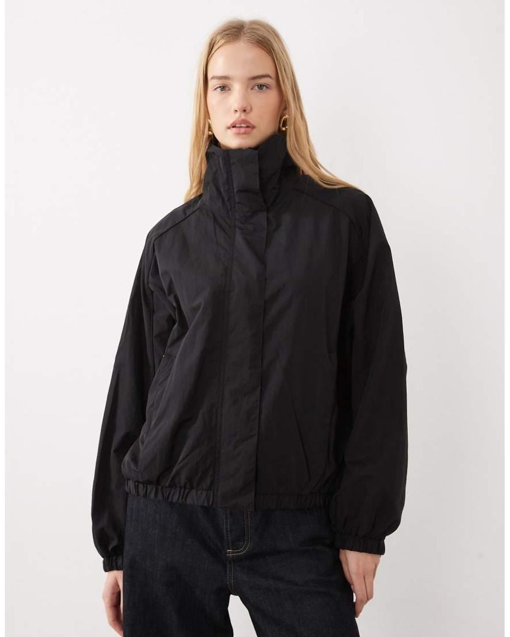 ARKET Black Funnel Neck Sporty Bomber Jacket