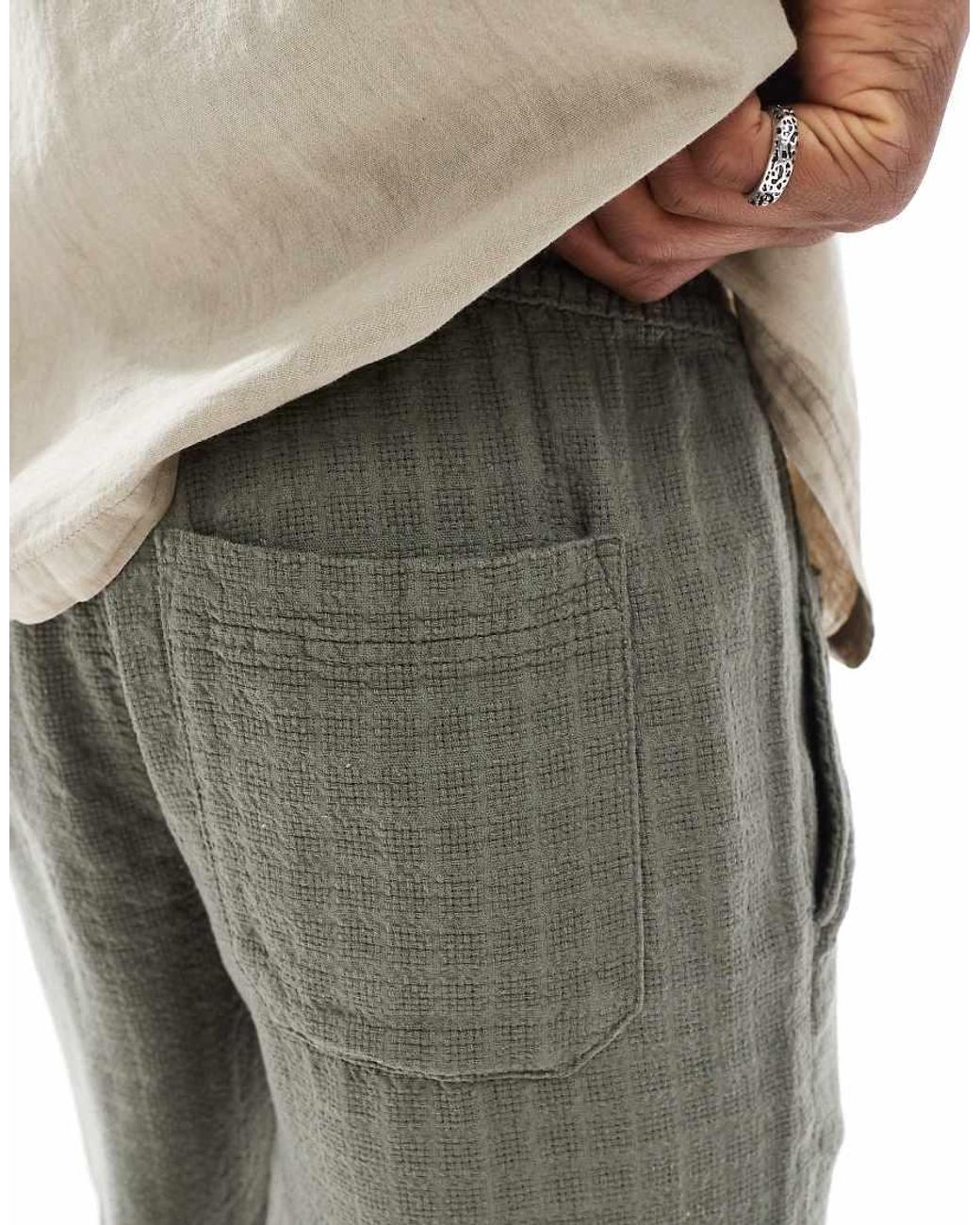 Only & Sons Green Textured Linen Mix Short for men