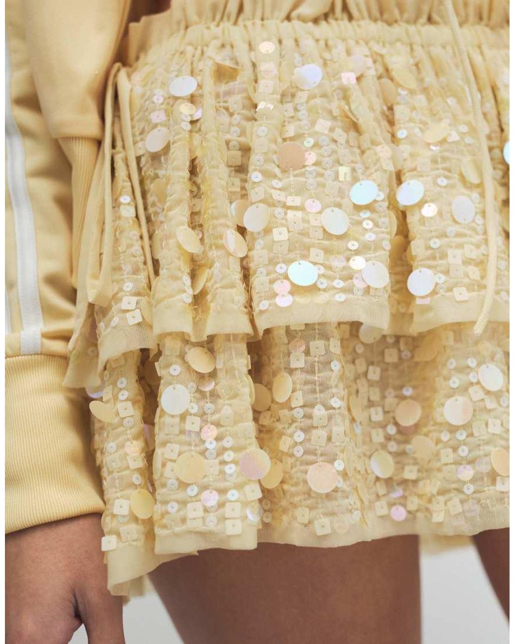 Miss Selfridge White Beach Premium Sequin Ruffle Mini Skirt