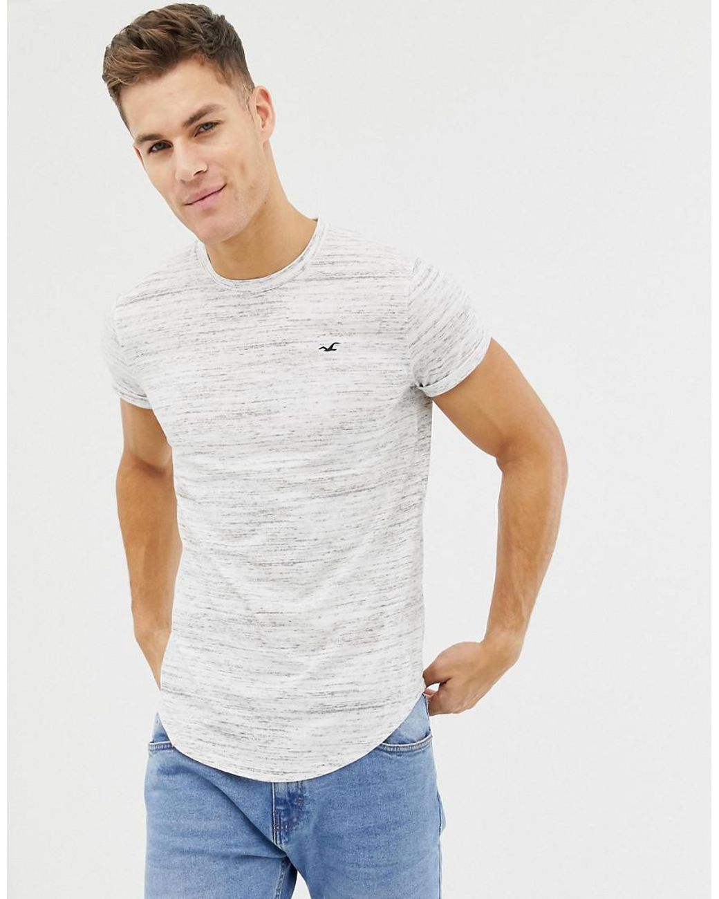 Hollister Curved Hem Icon Logo T-shirt in White for Men