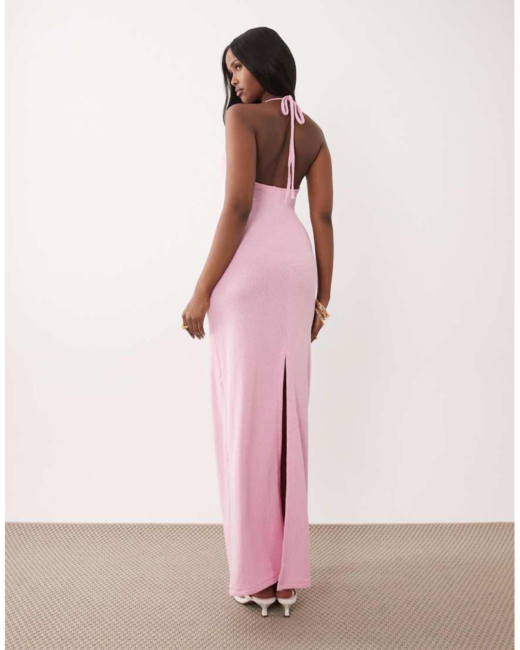 South Beach Pink Halterneck Maxi Dress With Wrap Waist
